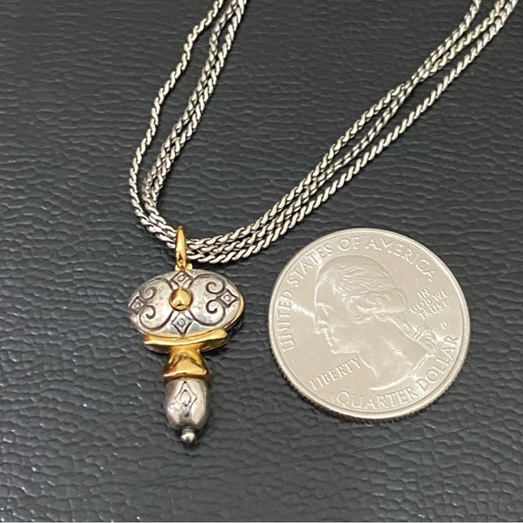 Retired BRIGHTON Venezia Gold/Silver Scrolled Oval Pendant 3-Strand Necklace - Picture 5 of 13